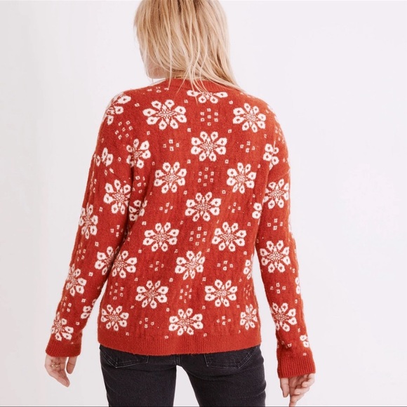 Madewell Althen Patterned Pullover Sweater Antique Cream Orange Large - Picture 3 of 9
